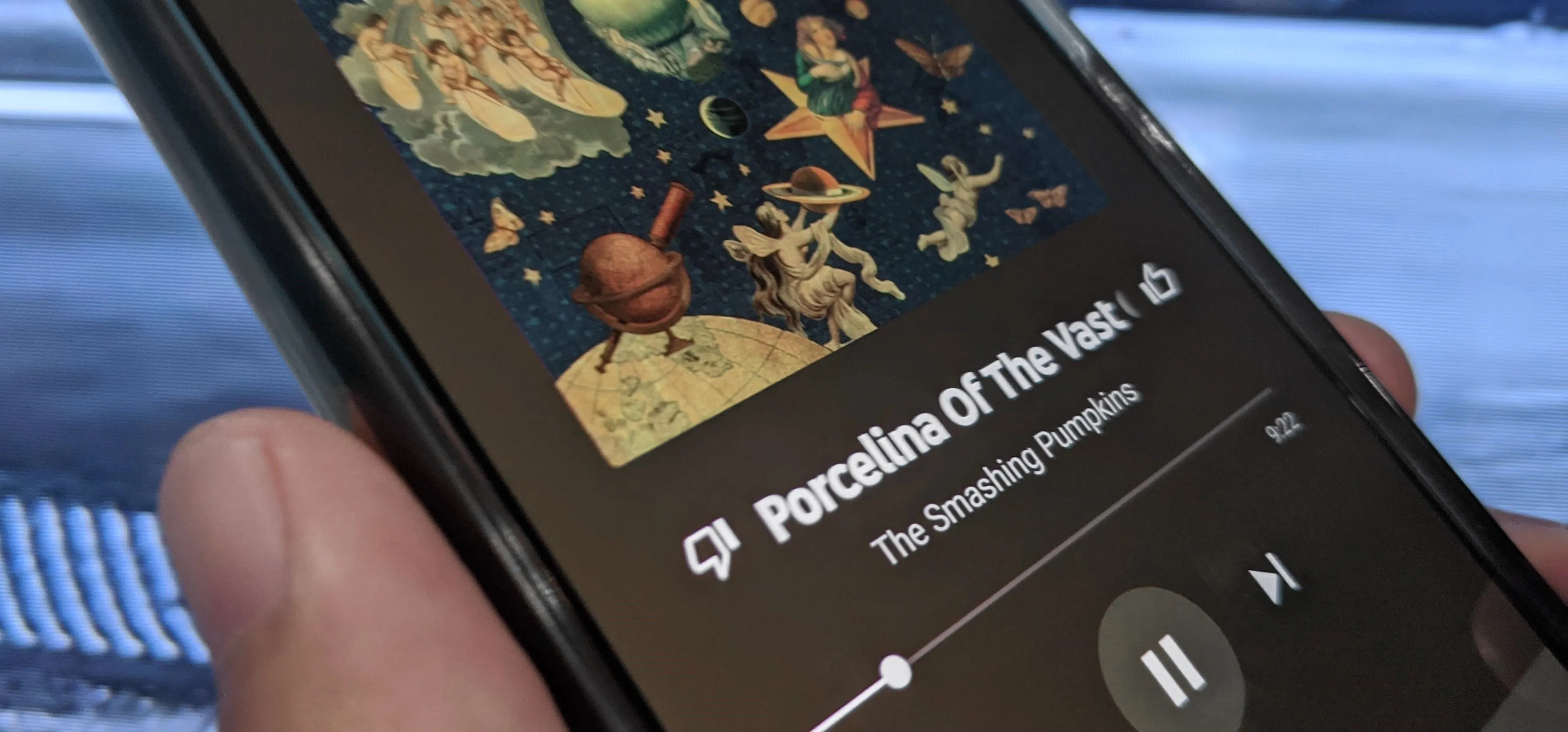 Smartphone displaying the album cover of "Porcellina of the West" by The Smashing Pumpkins.