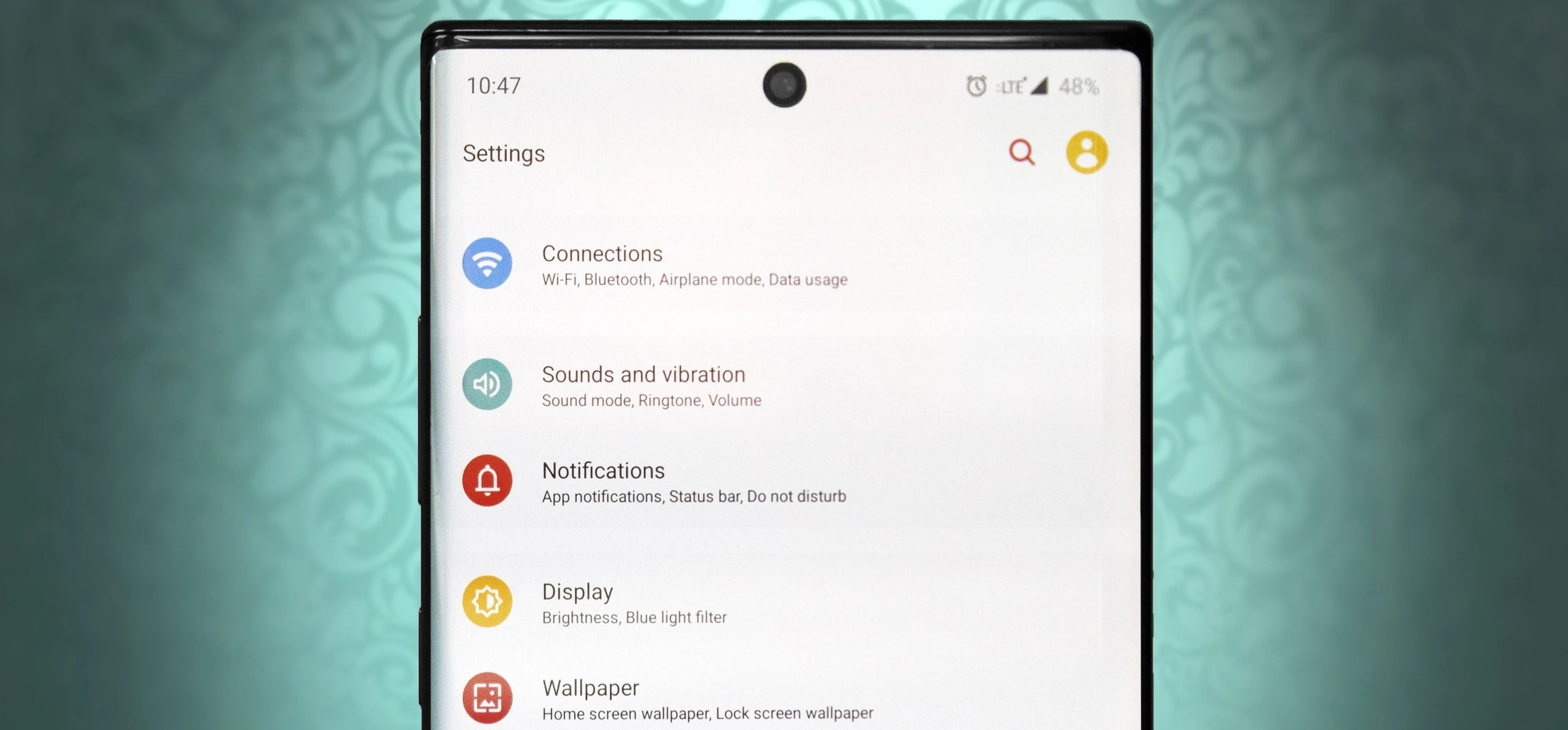 Settings menu displayed on a smartphone.