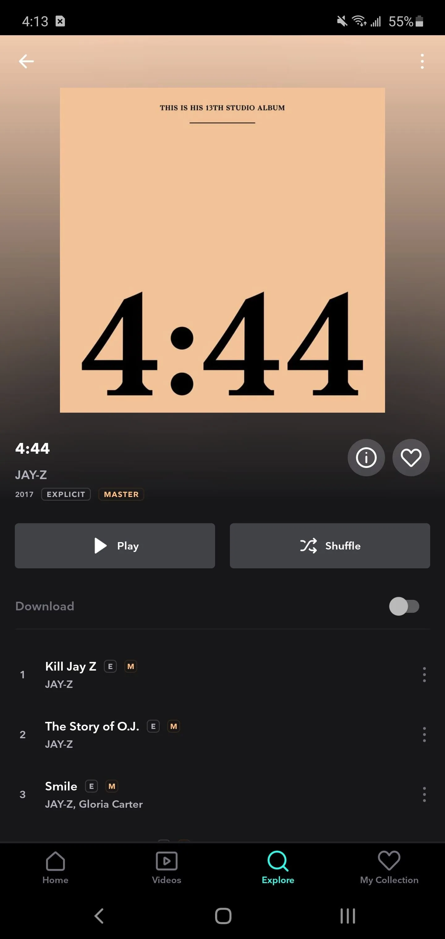 Album cover for "4:44" by Jay-Z on Spotify.