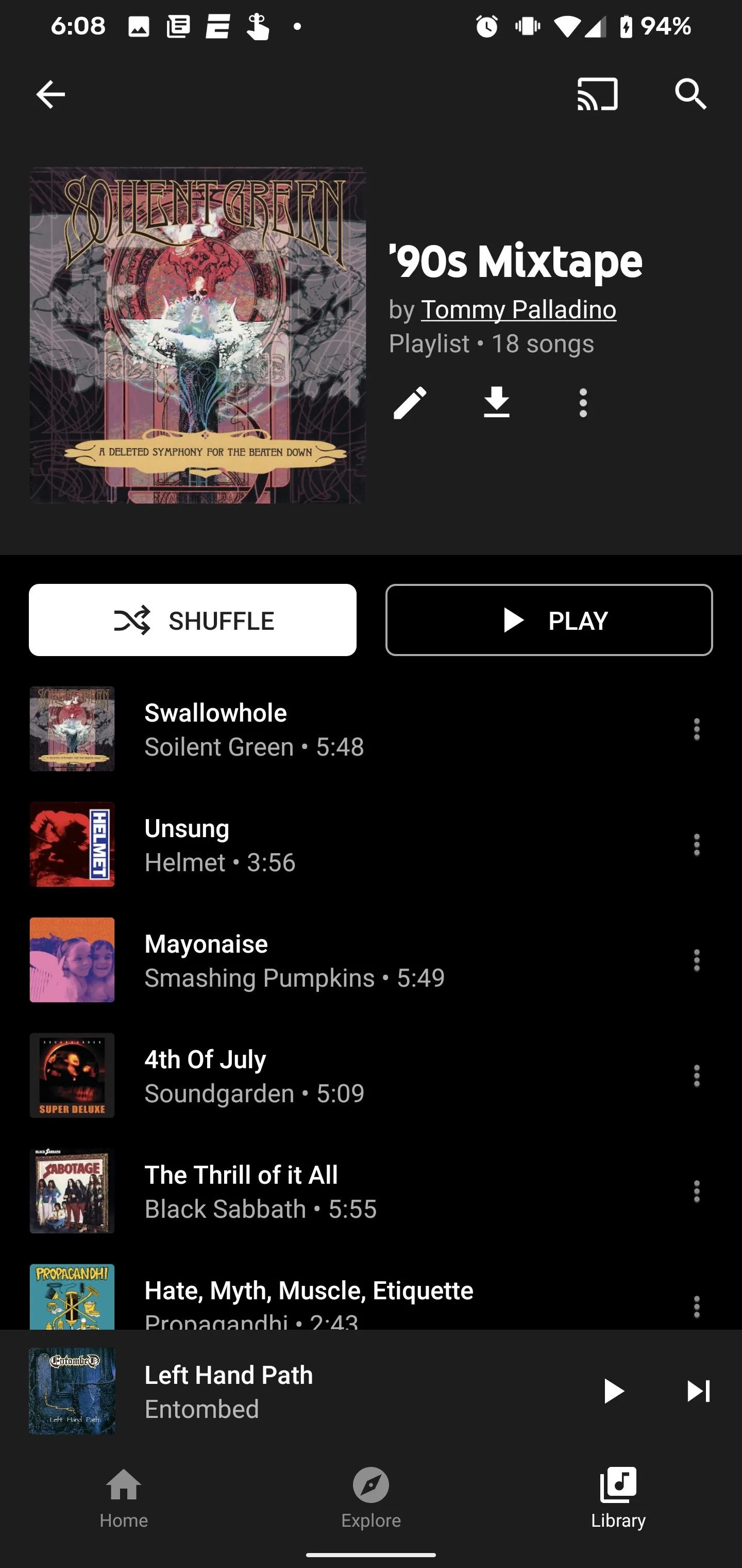 '90s mixtape cover with song list and play button'