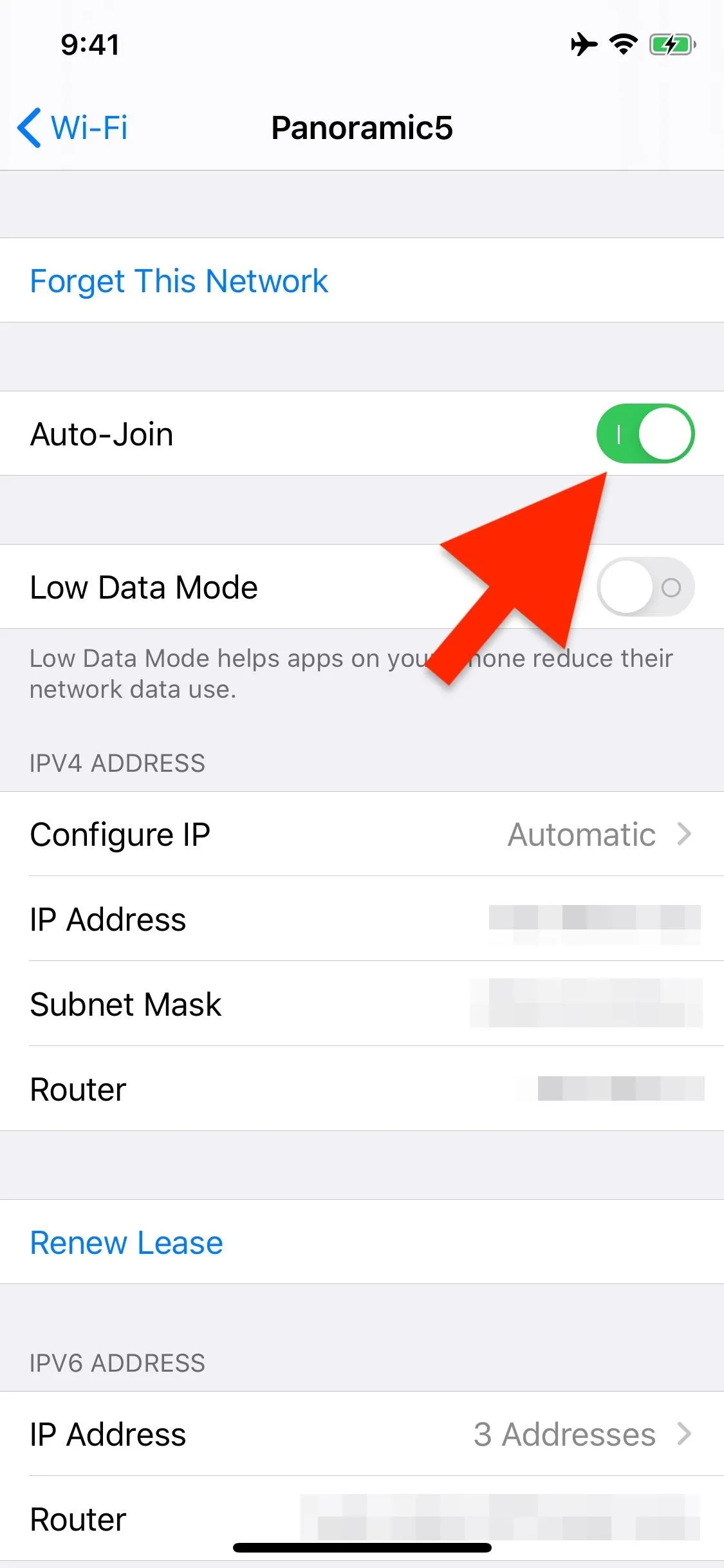 Settings menu displaying an option for 'Low Data Mode' with a toggle switch.