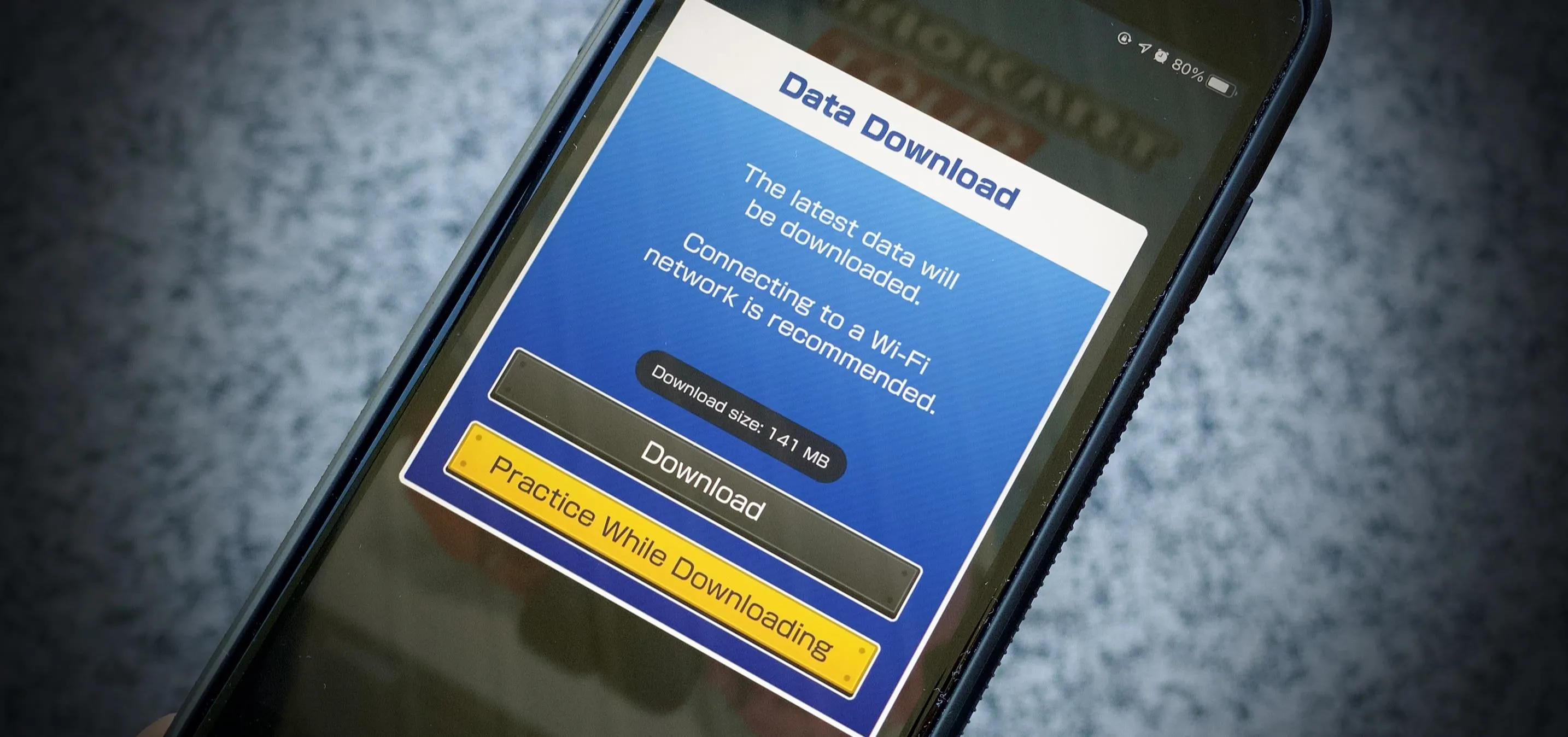 Data download screen on a smartphone.