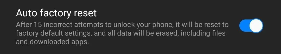 Auto factory reset settings for mobile devices.