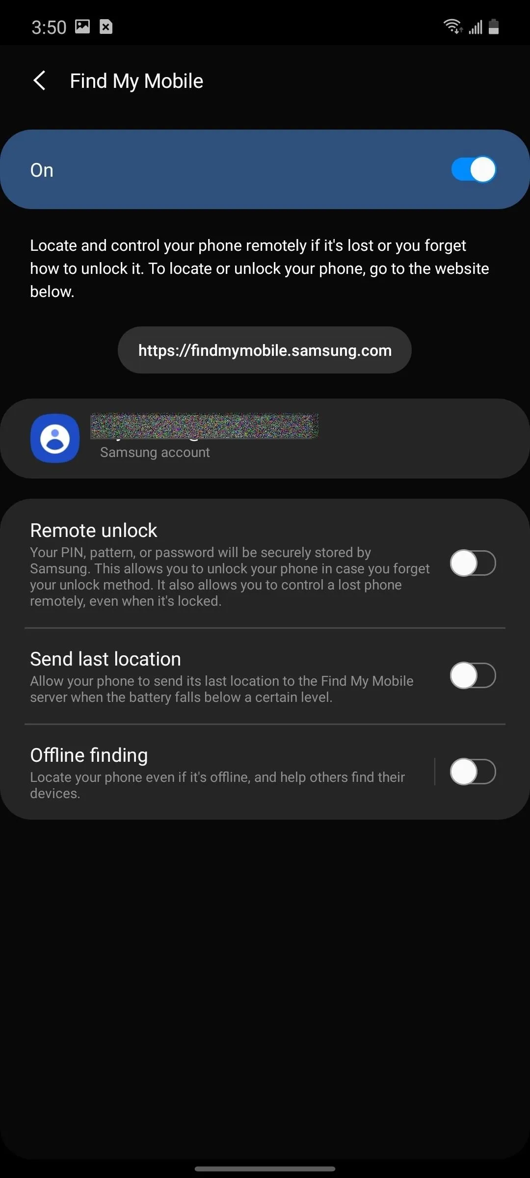 Settings menu for location tracking options on a mobile device.