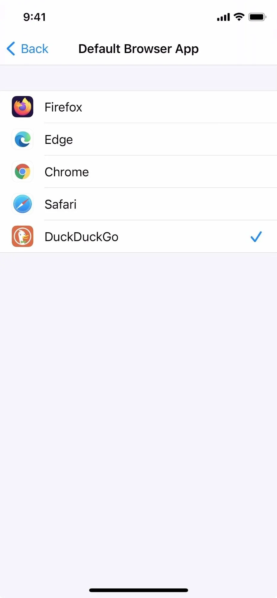 Browser app selection screen on a mobile device.