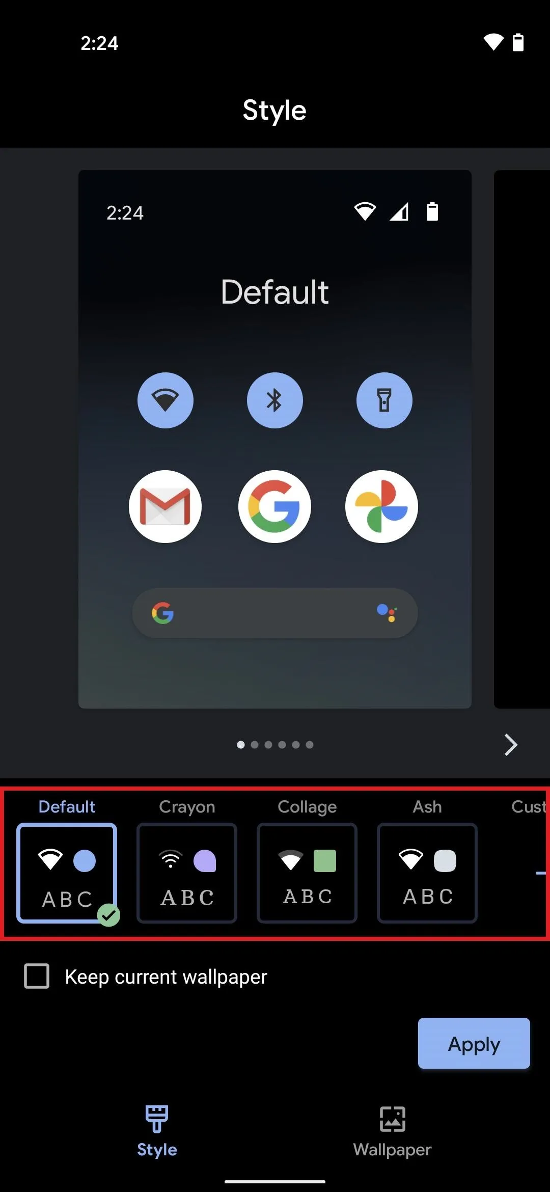 Mobile app interface showcasing theme selection options.