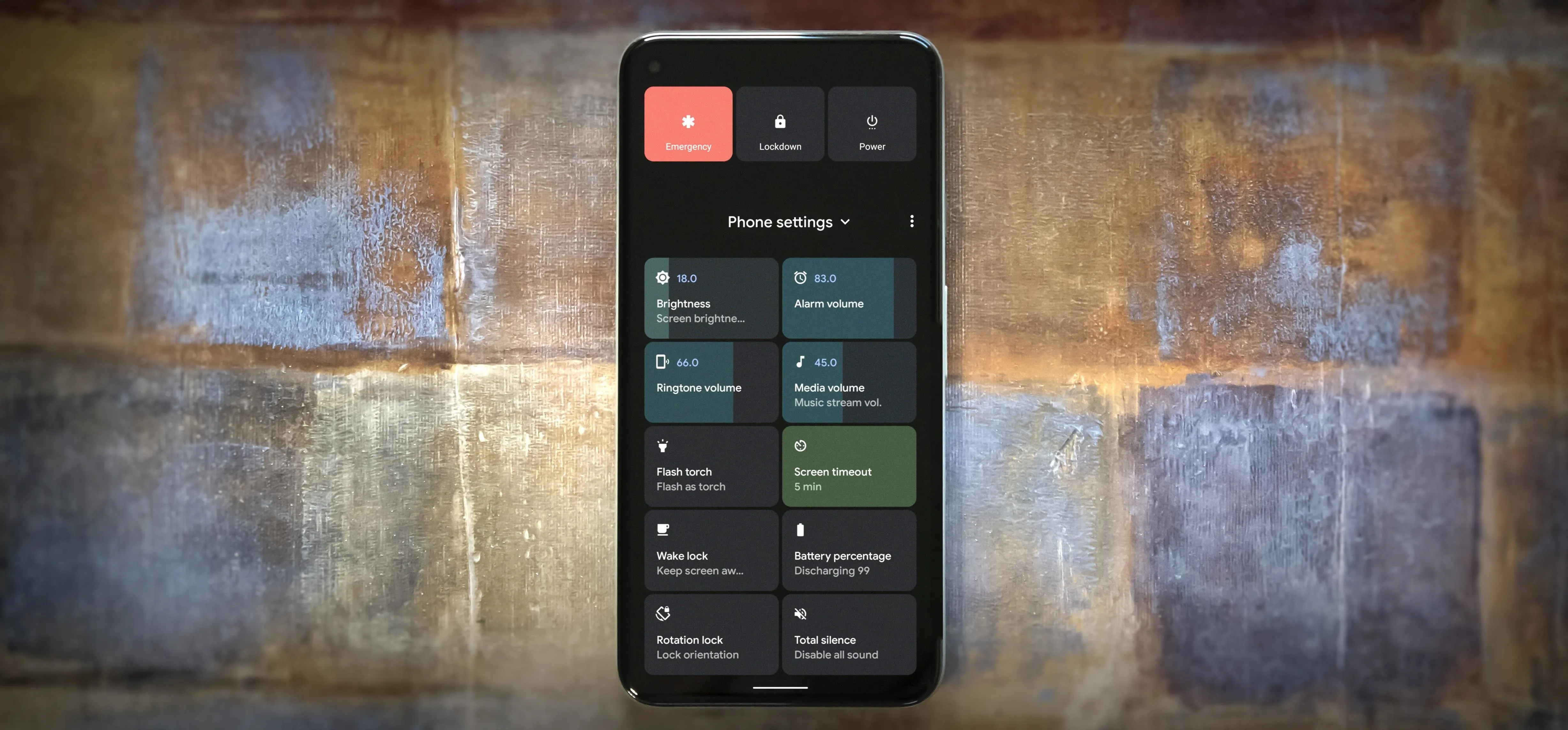 Smartphone displaying a user interface with various options and settings.