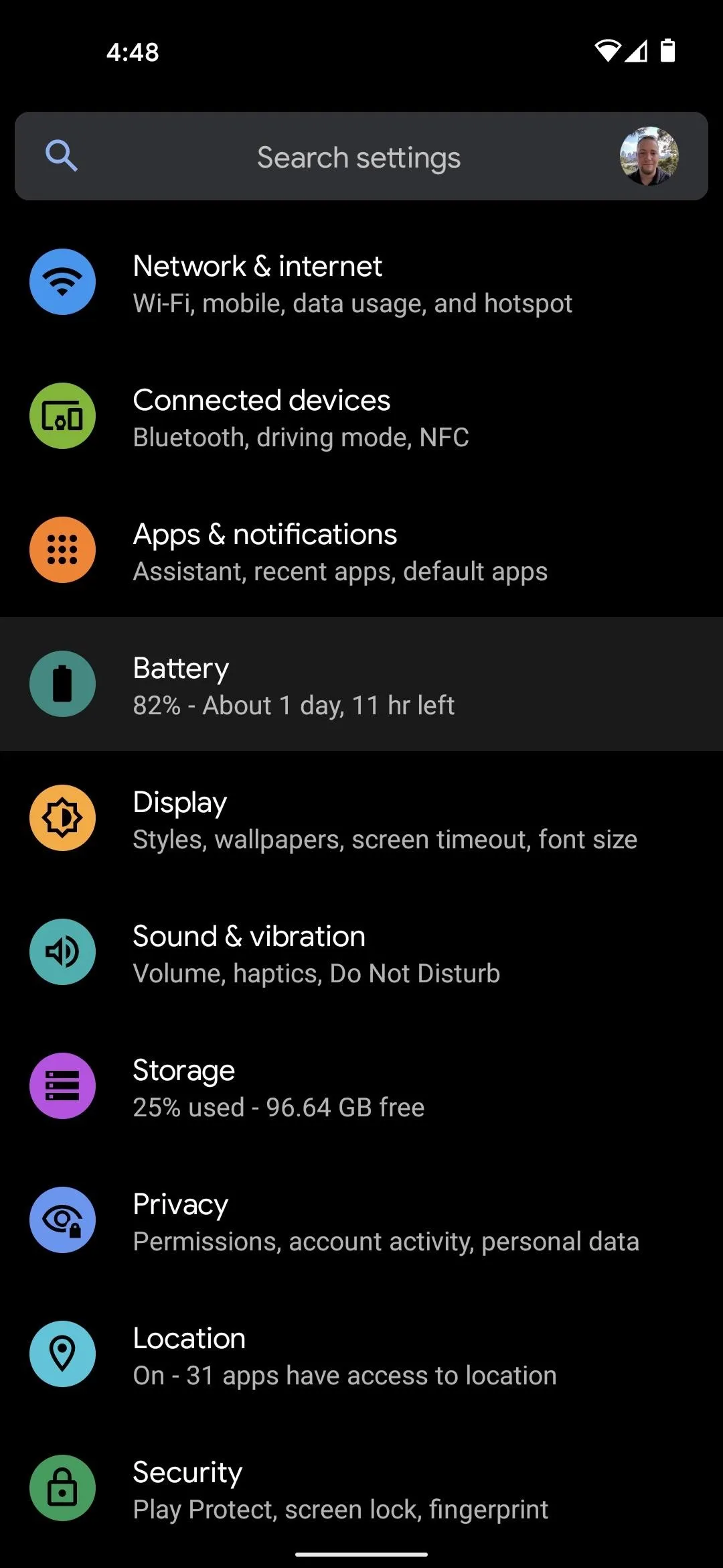 Settings menu on a mobile device displaying network and app options.