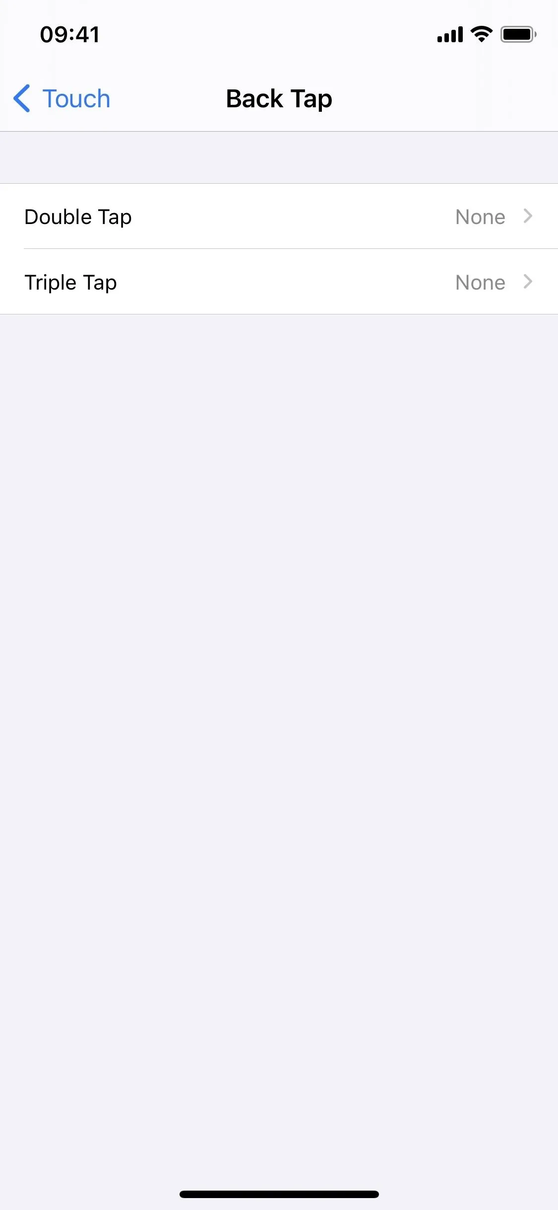 Settings options for tap features on a mobile device.