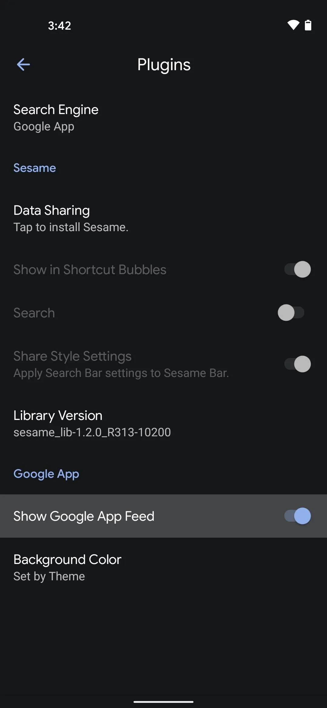 Settings menu for a plugin interface featuring options for data sharing and user browser preferences.