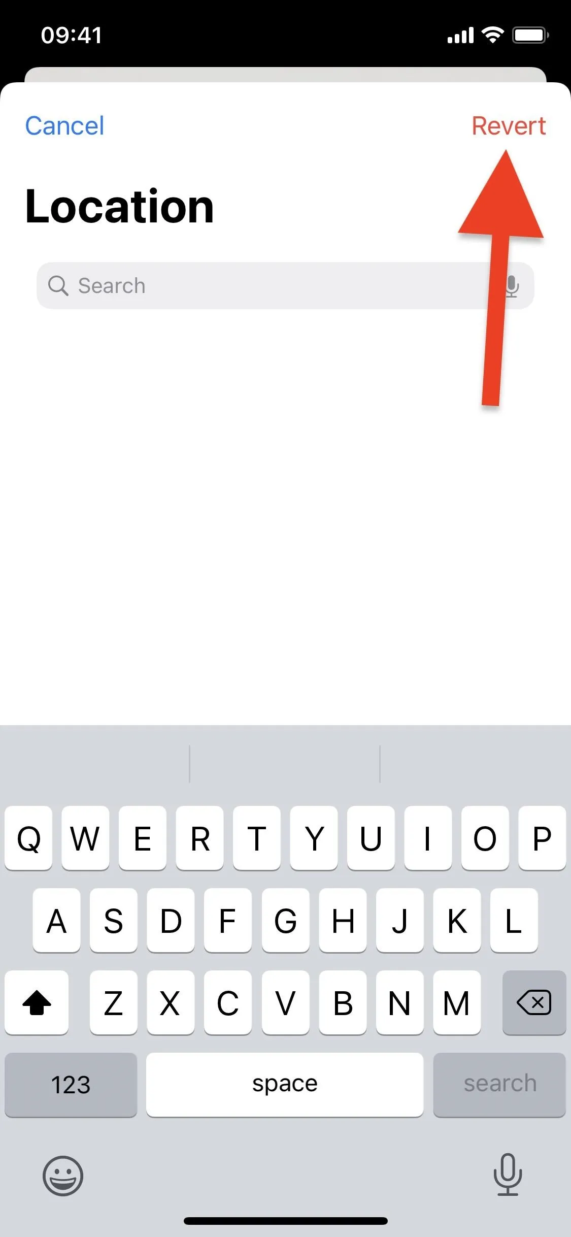 "Mobile app interface displaying location search feature."