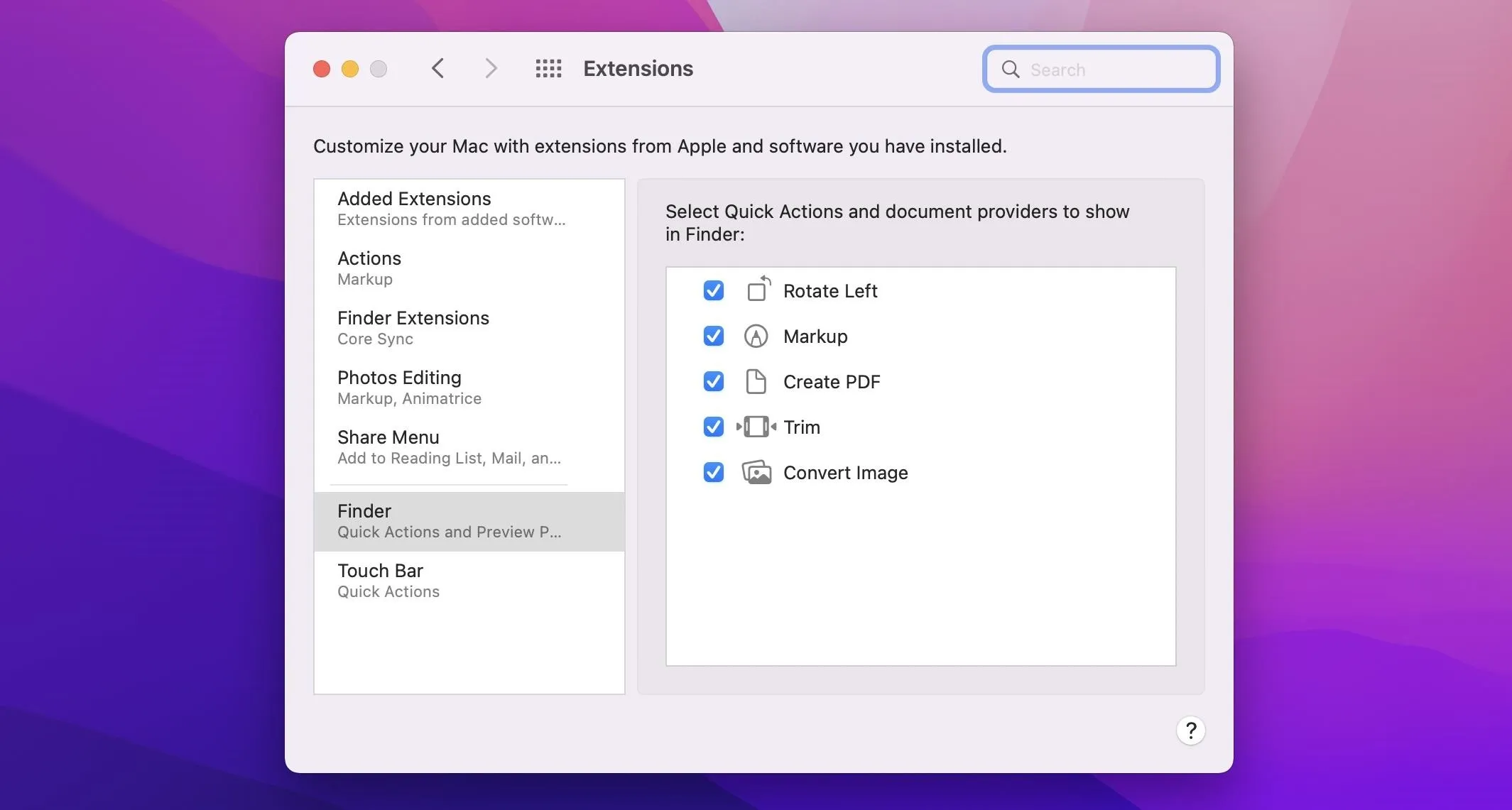 Settings menu for connecting user files with various applications and formats.