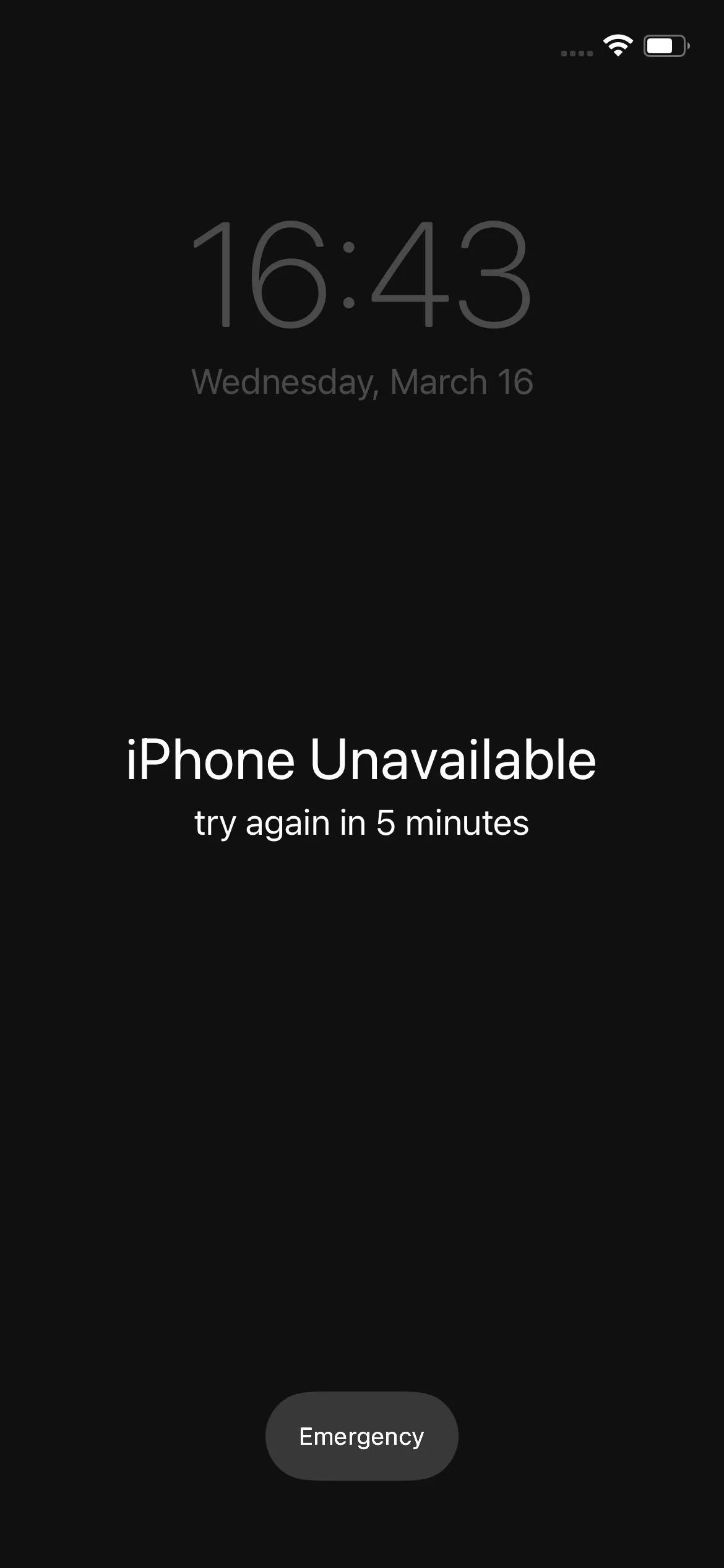 iPhone unavailable screen with a retry option