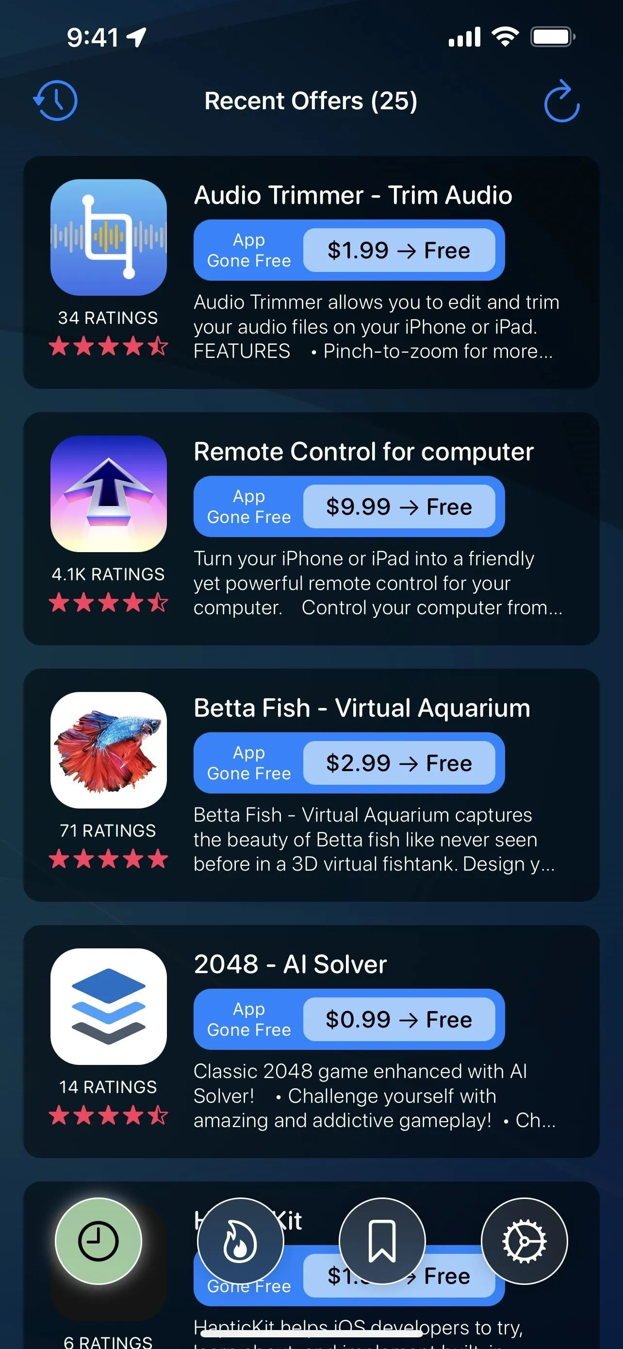 App store screenshot displaying various audio-related applications with ratings and prices.