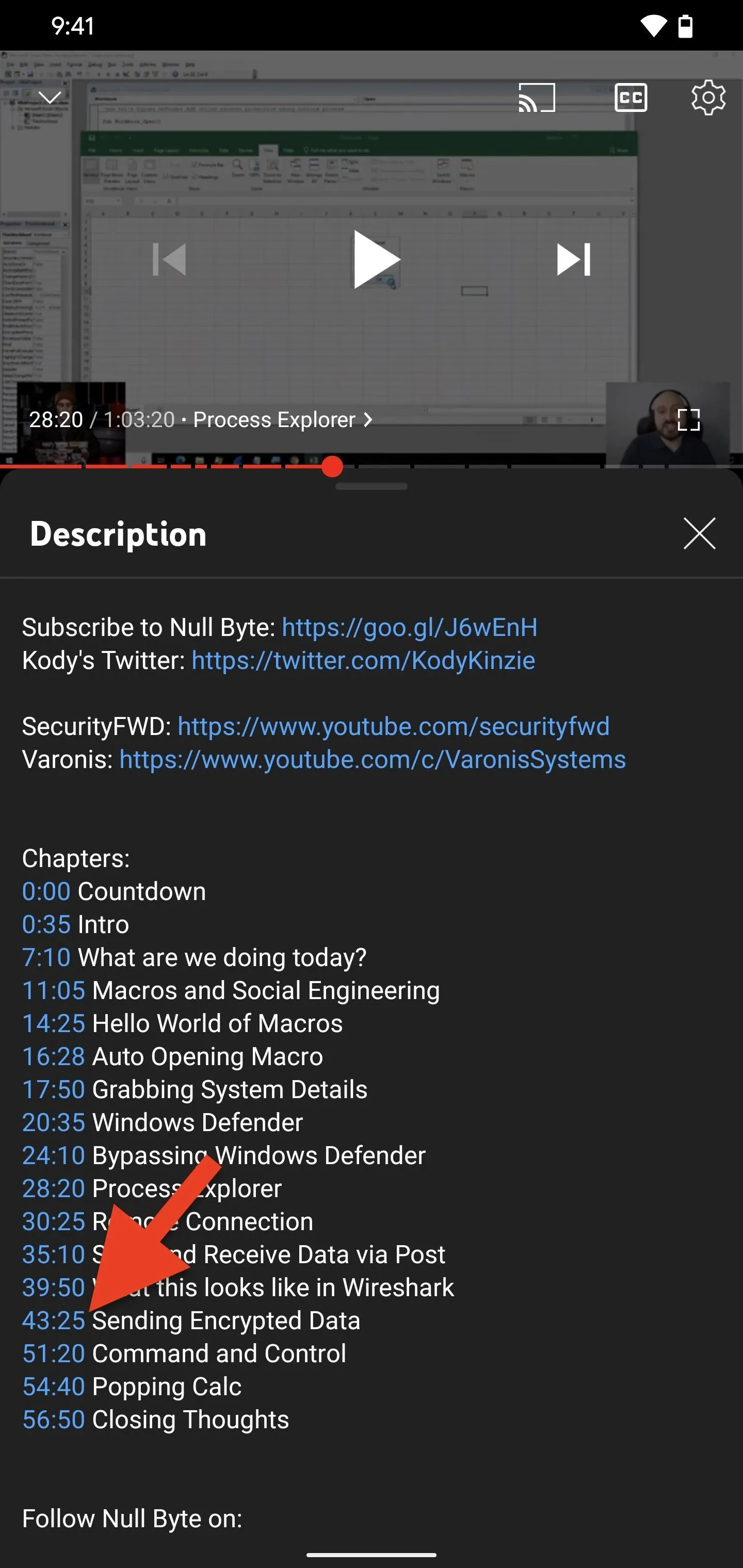 Video description and chapter list for a technical presentation.