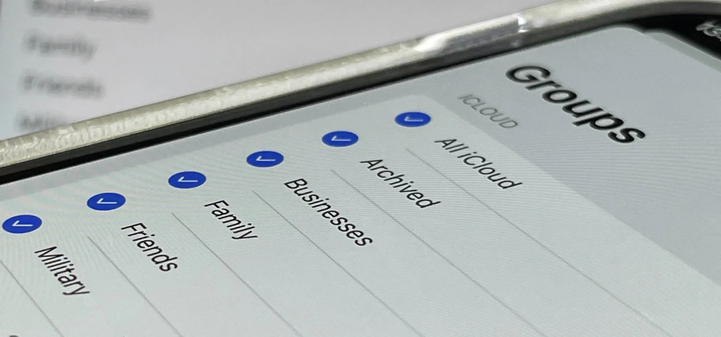 Groups list on a mobile device screen.