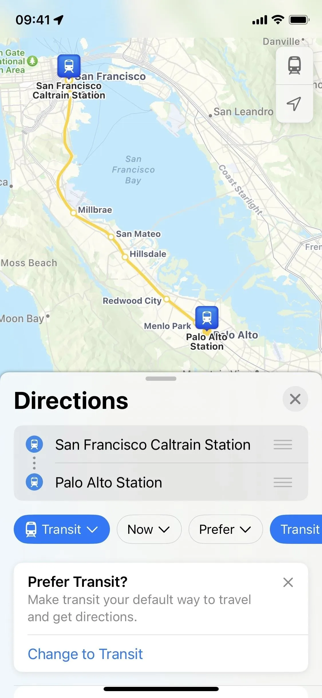 Directions from San Francisco Caltrain Station to Palace Hotel.