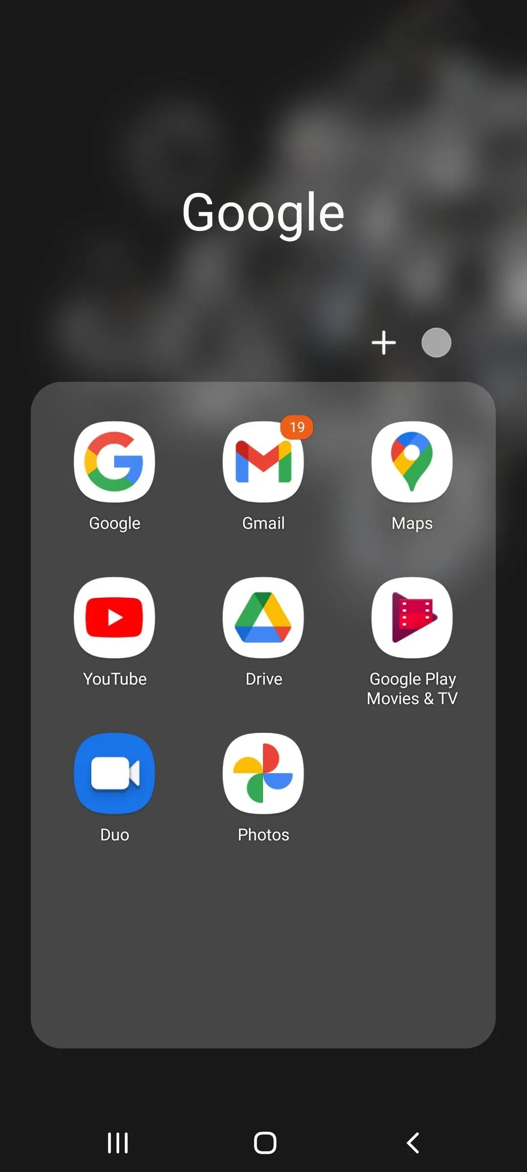 Screenshot of a smartphone home screen displaying Google apps and other applications.