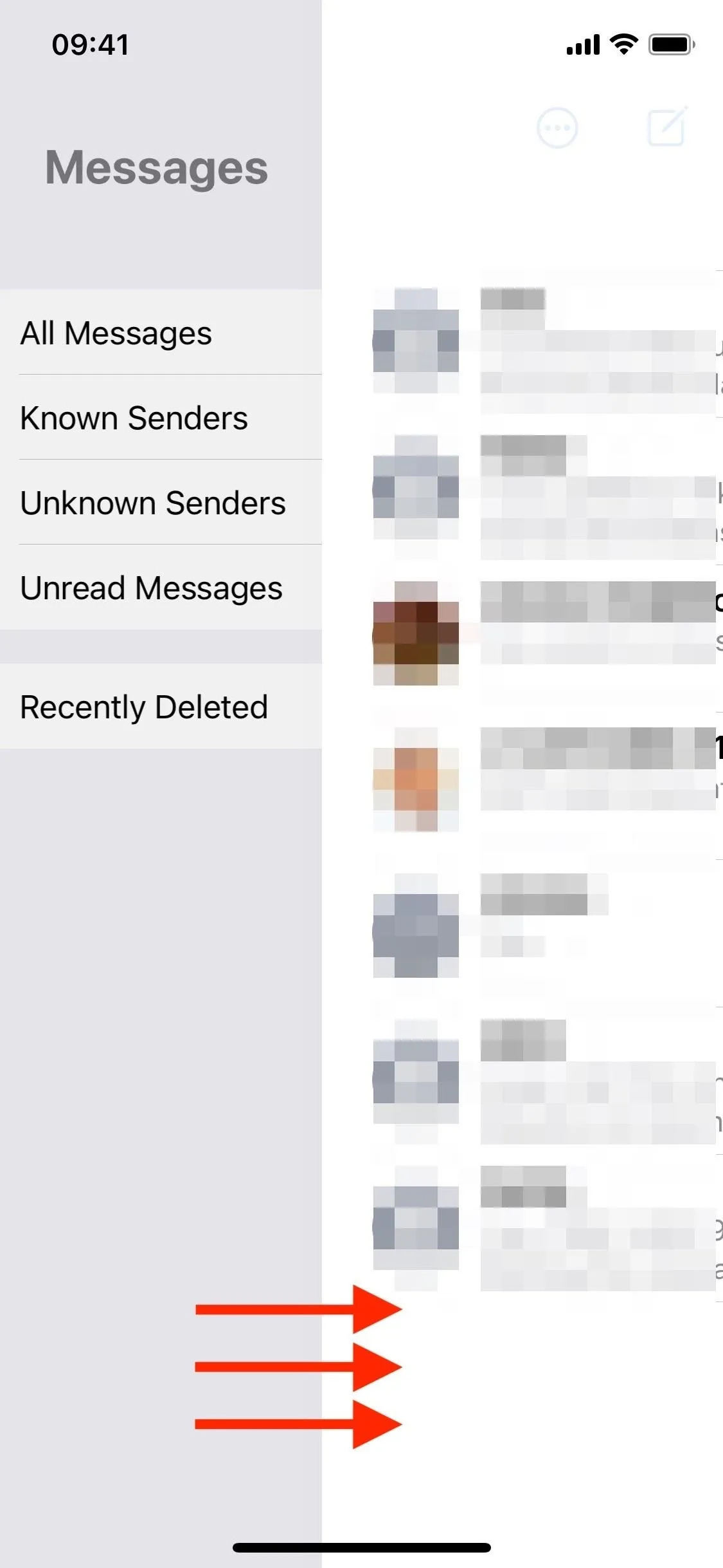 Messaging app interface with contact list and highlighted sections.