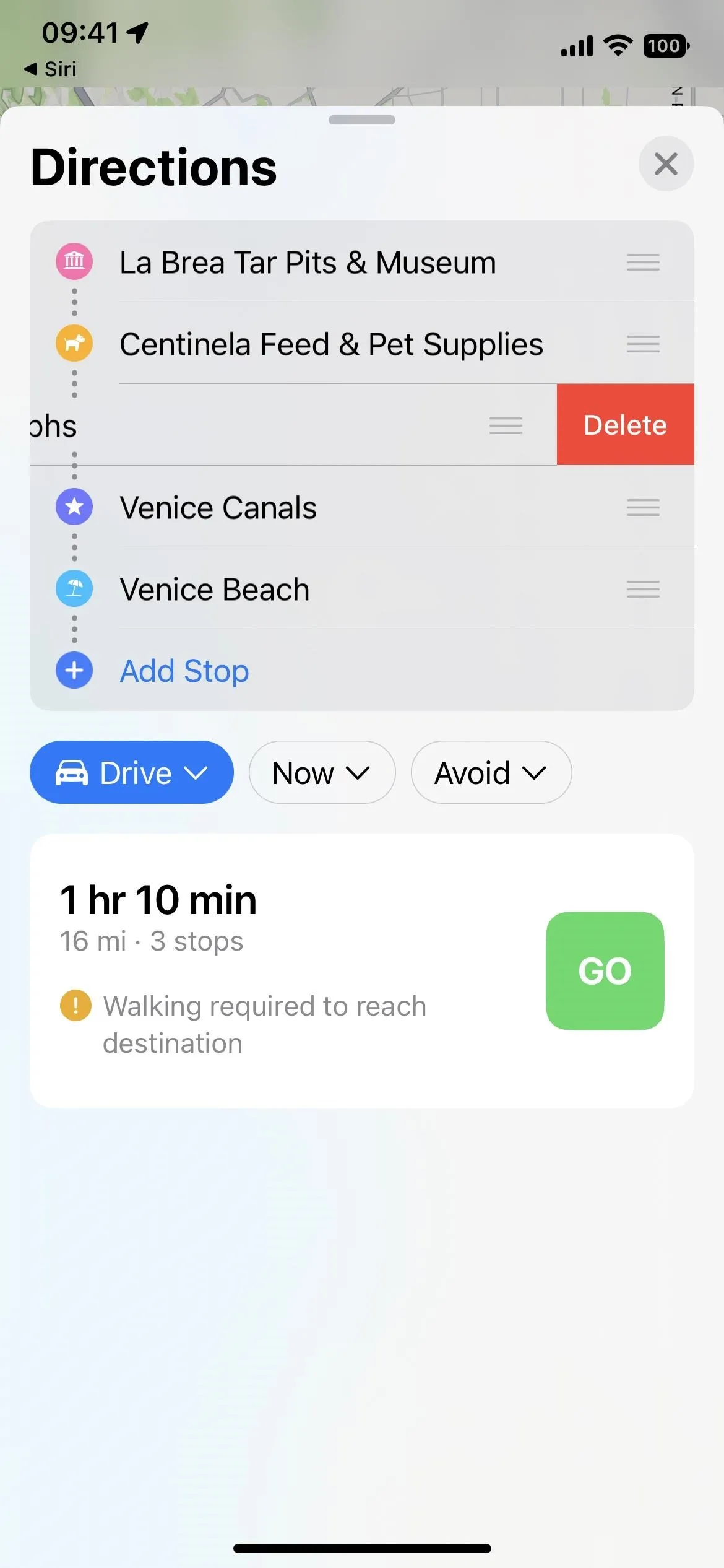 Directions displayed on a mobile device screen for navigation.