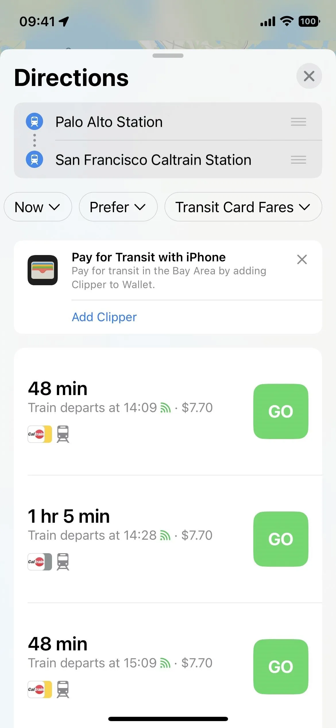 Directions to the nearest public transportation stations with estimated travel times.