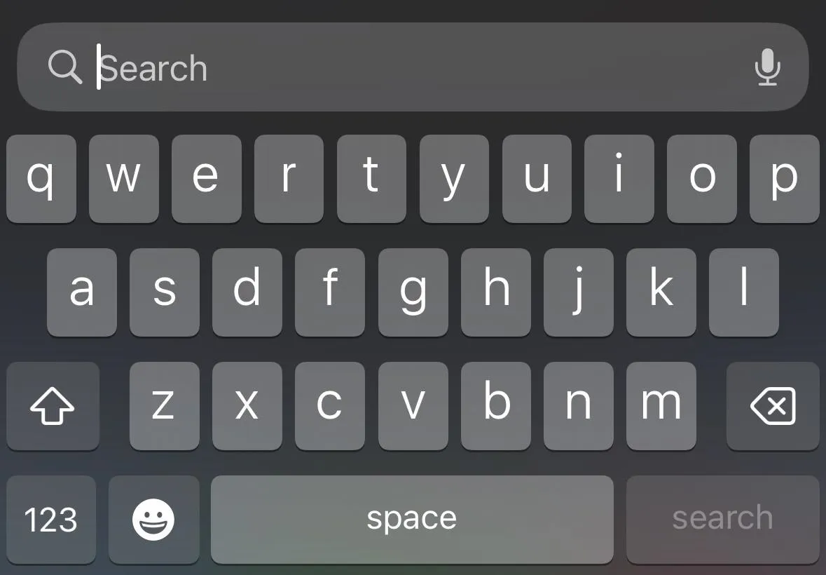 Search bar keyboard interface on a smartphone.