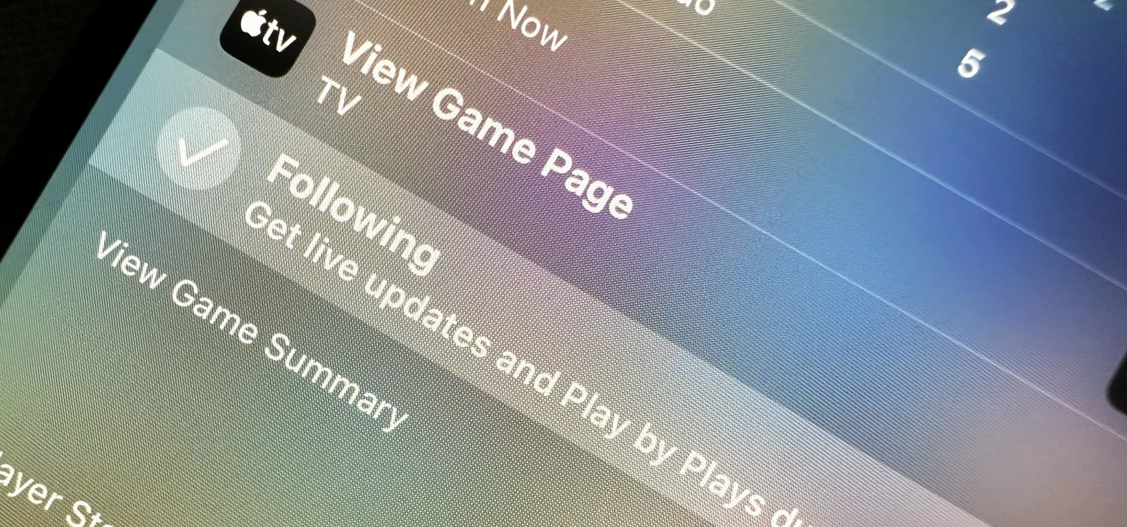 Game page interface showing options for following and viewing live updates.