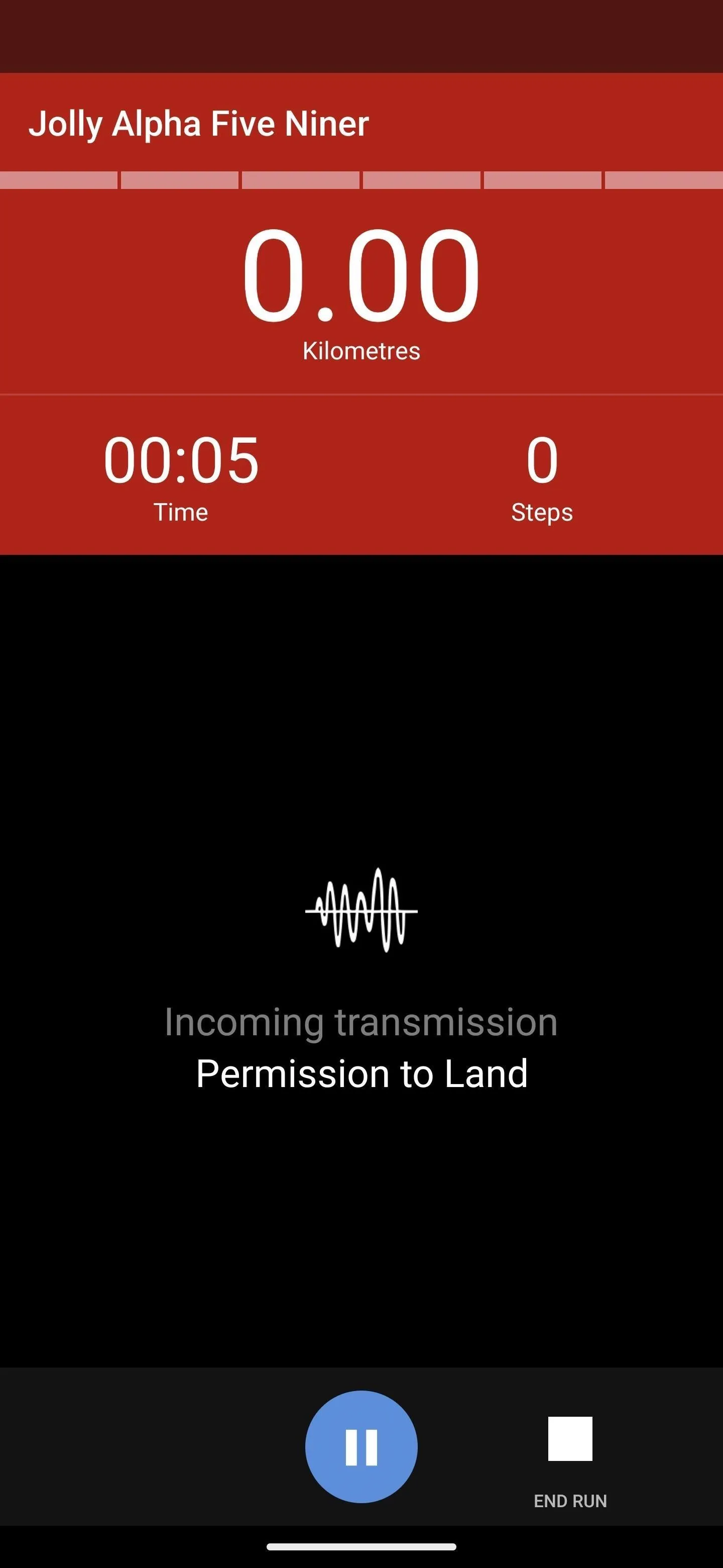 Screen displaying a timer and status update for a mobile application.