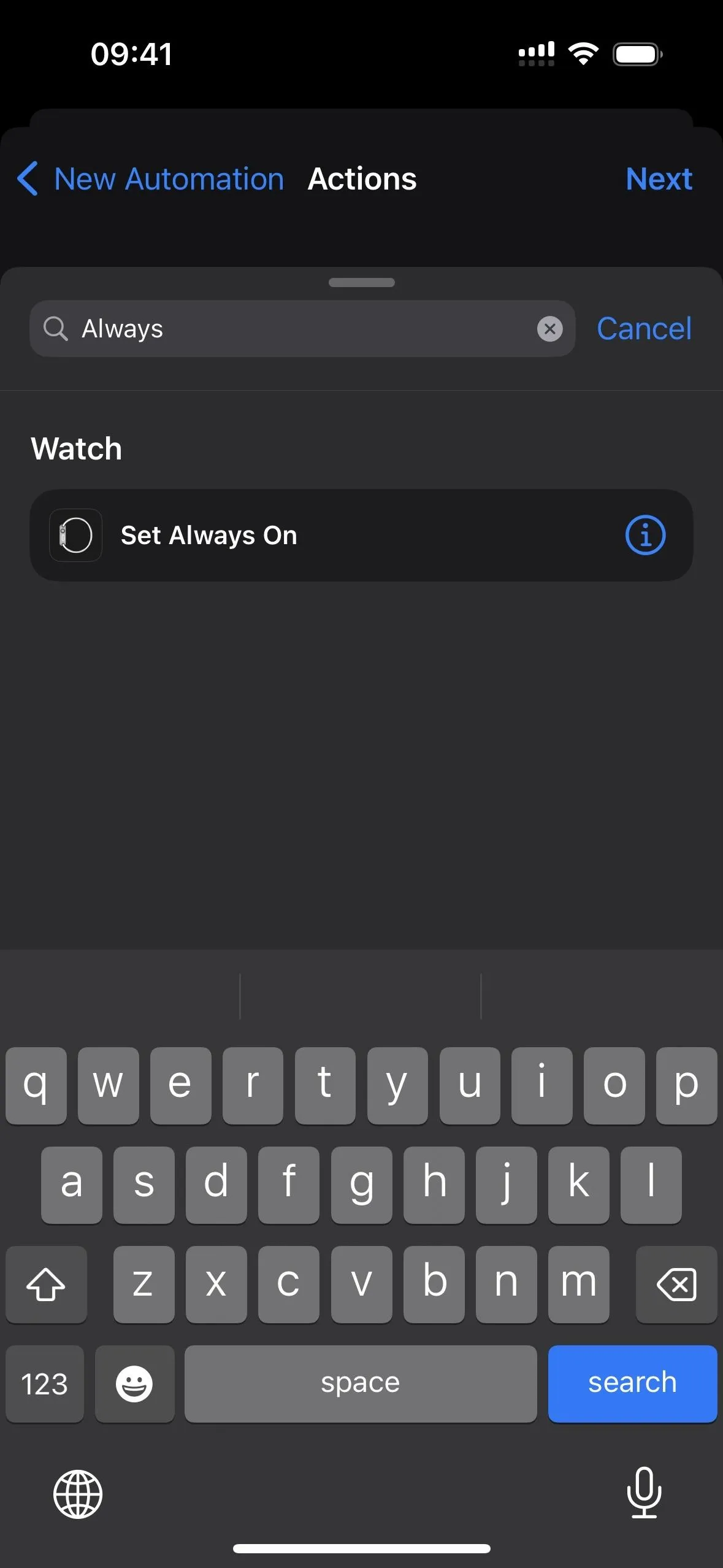 Screenshot of a mobile device displaying a search interface with a keyboard.