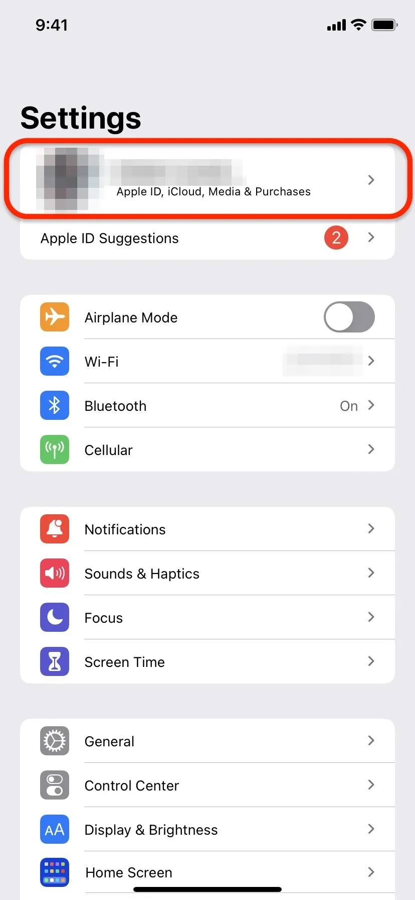 Settings menu on a mobile device.