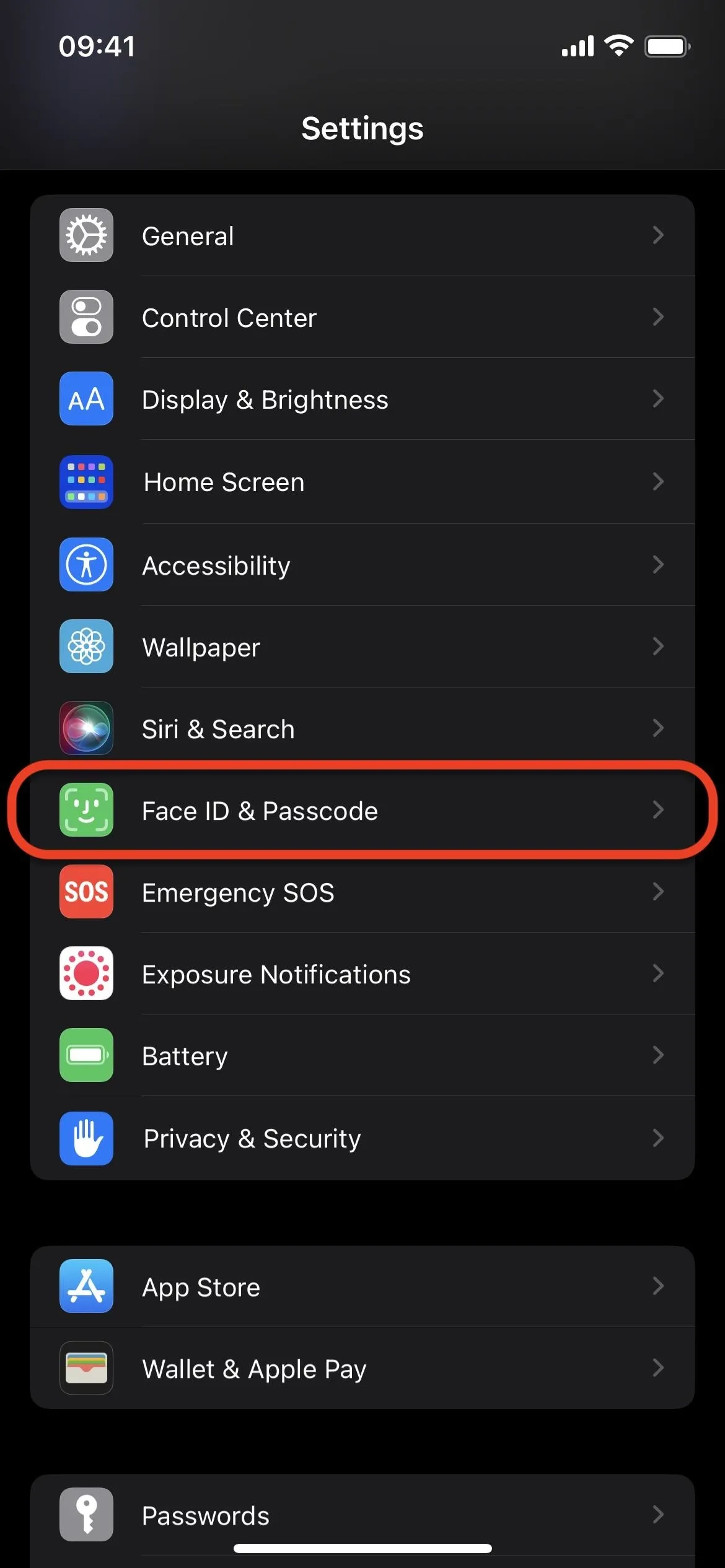 Settings menu with "Contacts & Passcode" highlighted.