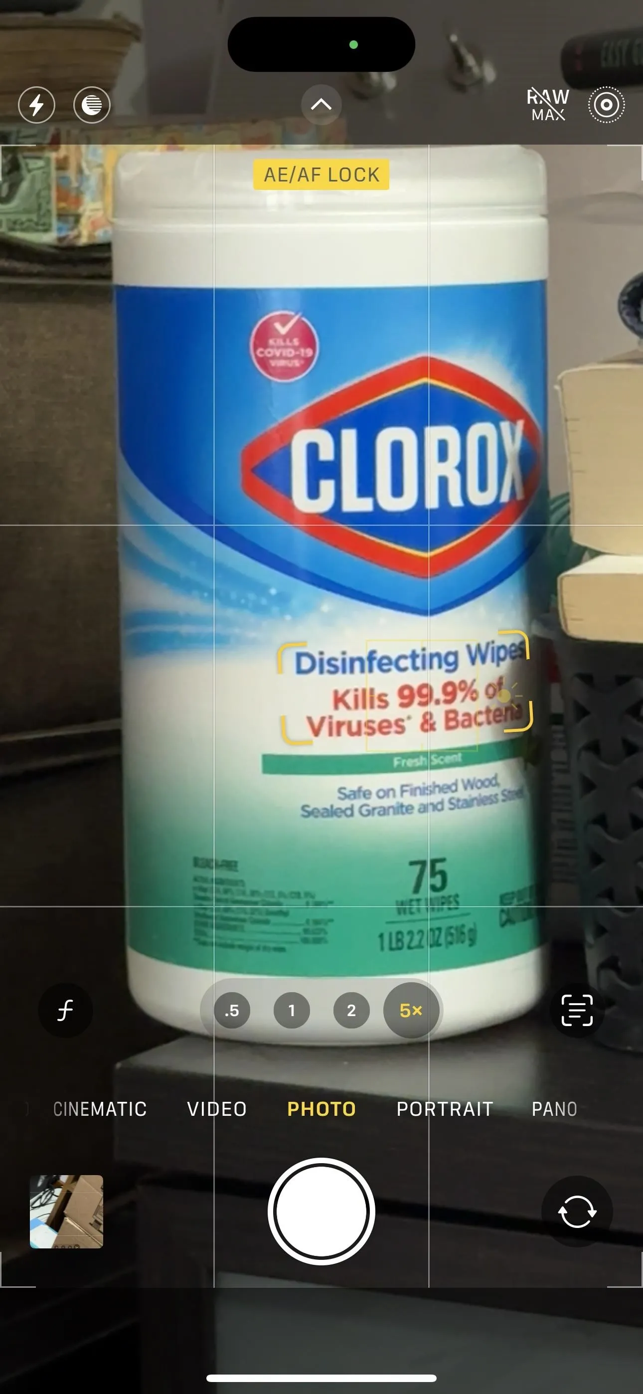 Clorox disinfecting wipes canister.