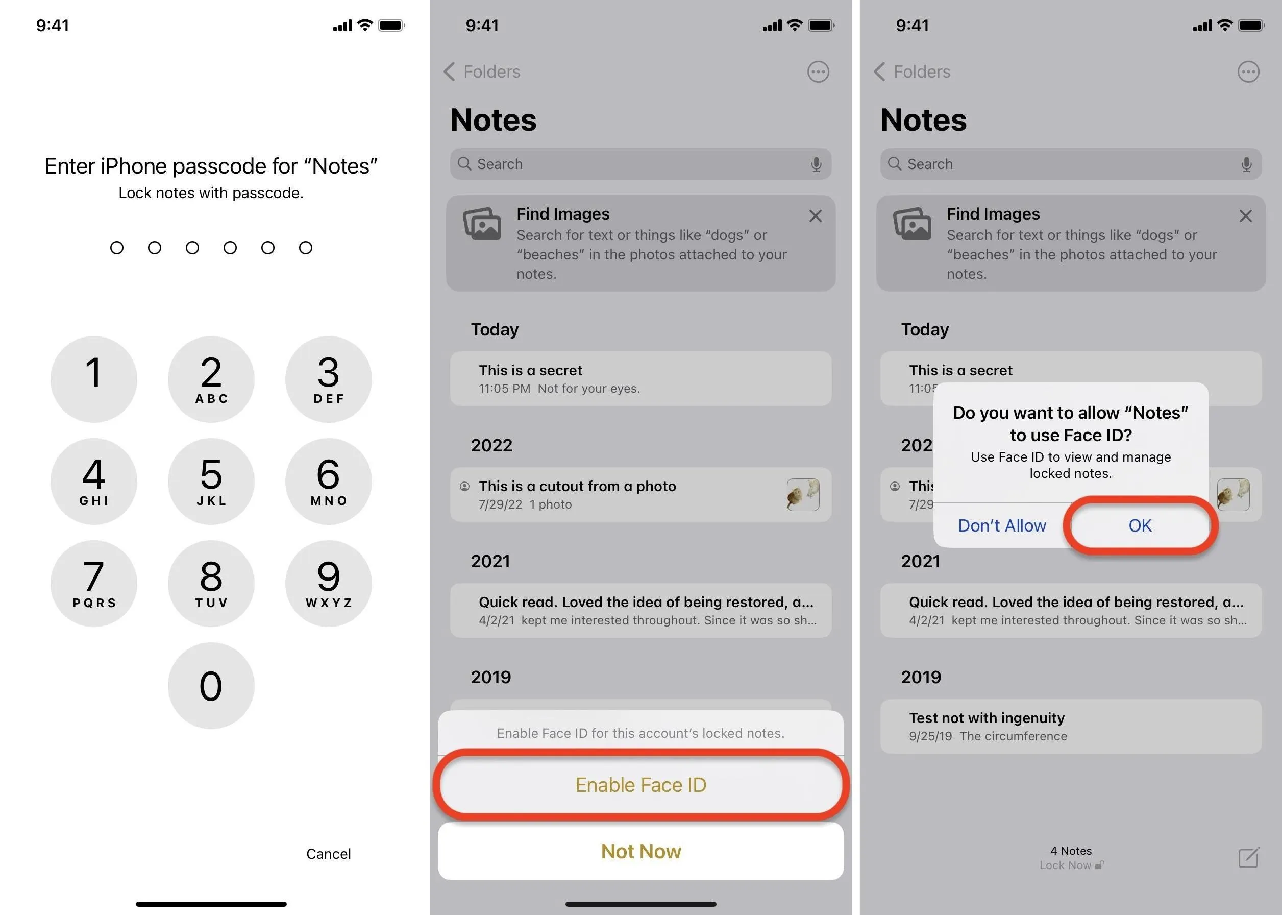 Password entry and app notes interface on a smartphone.