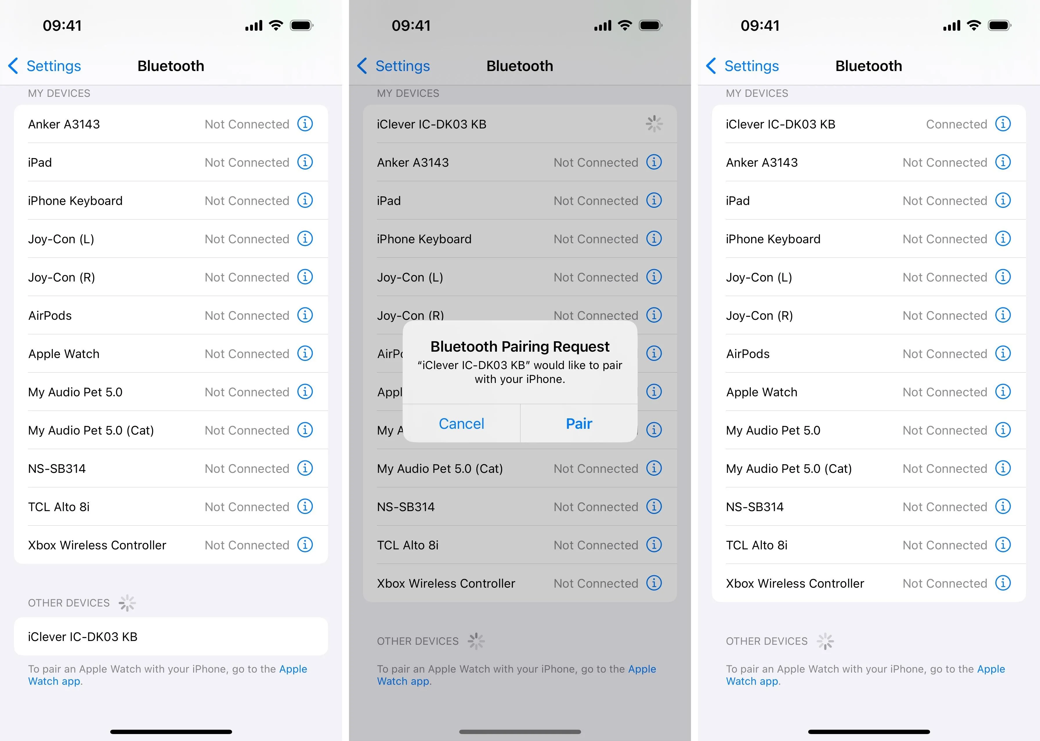 Bluetooth settings menu on a smartphone displaying paired devices.