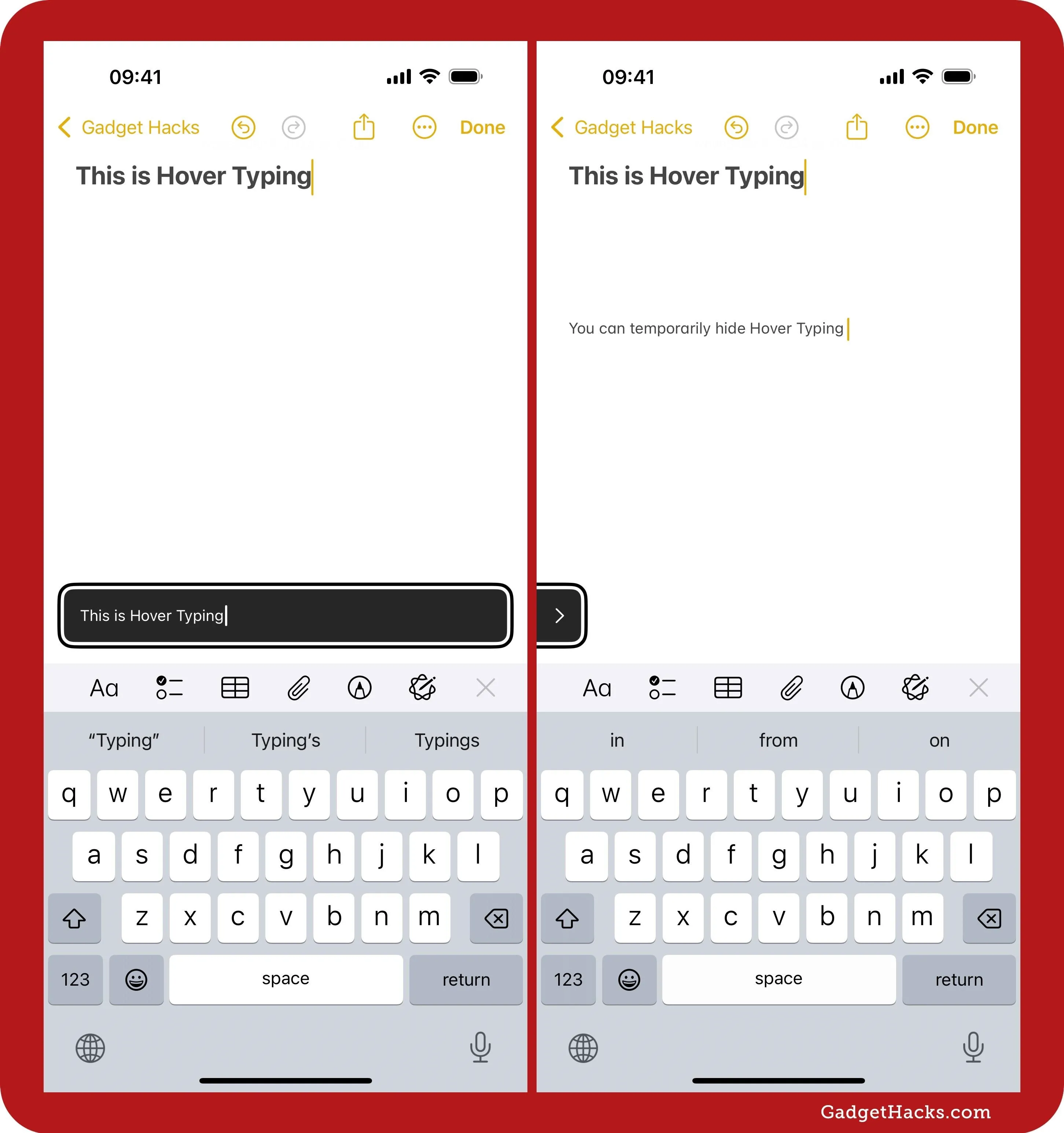 Text on smartphone note-taking app displaying two different typing modes.