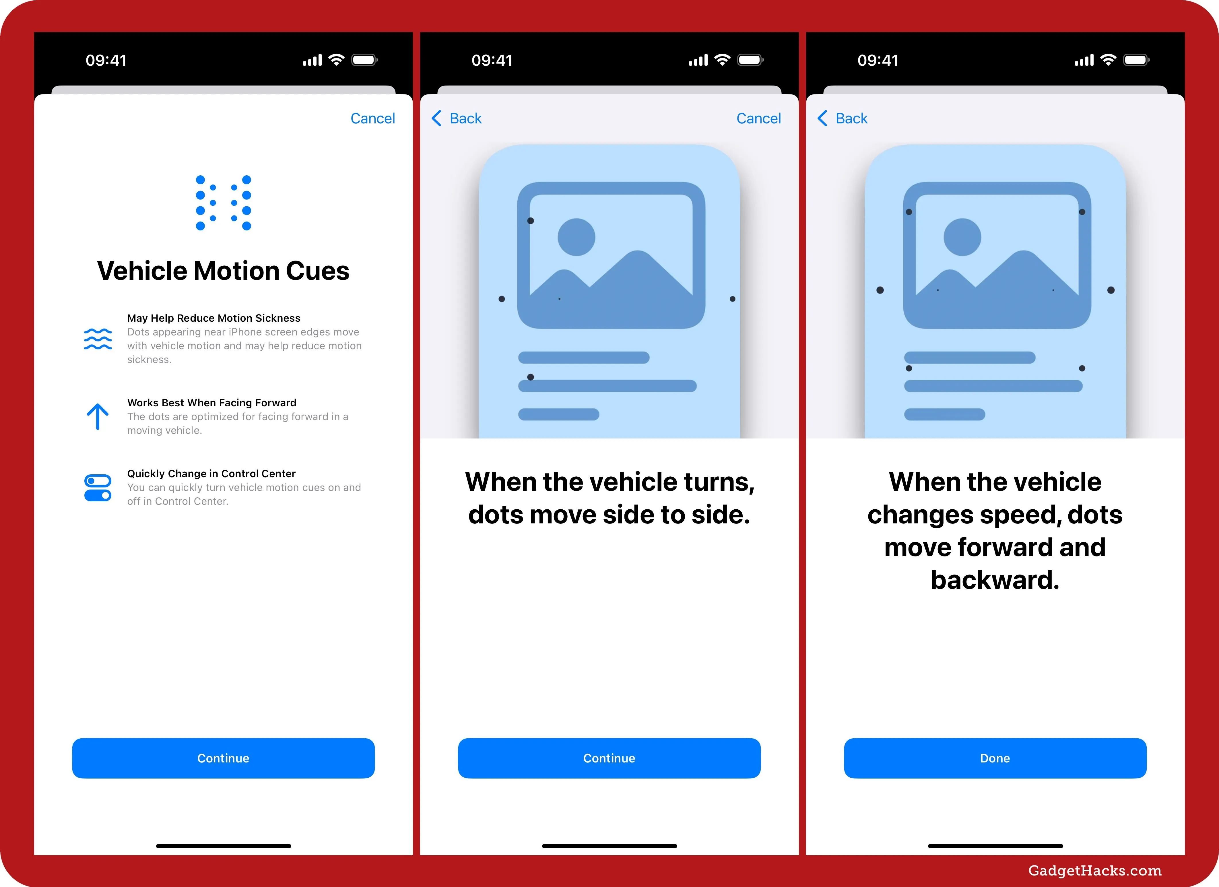 Vehicle motion camera interface with instructions on data movement functionality.
