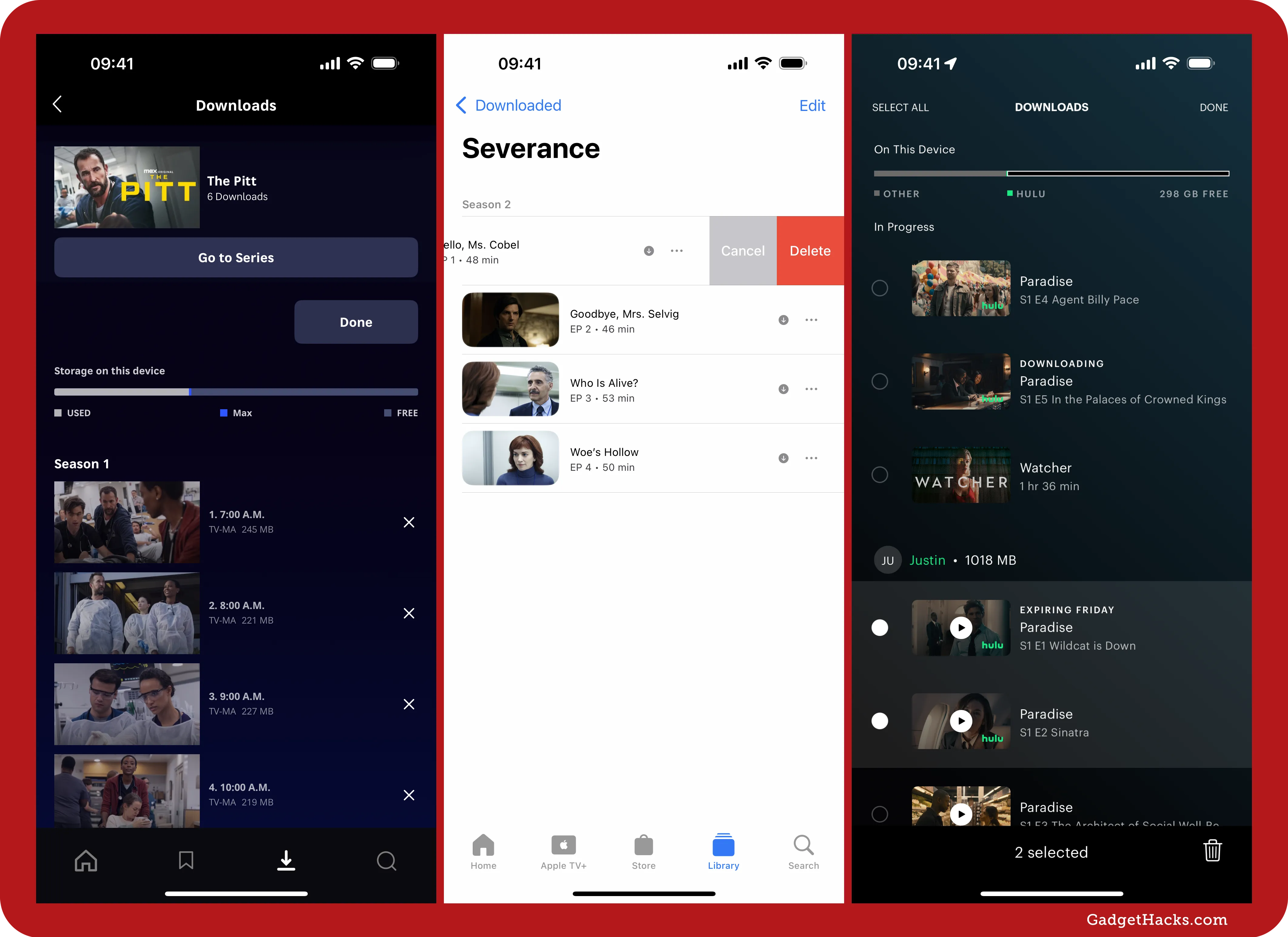 null You can visit the Downloads section in apps like Max, Apple TV, and Hulu to manage your downloaded videos.